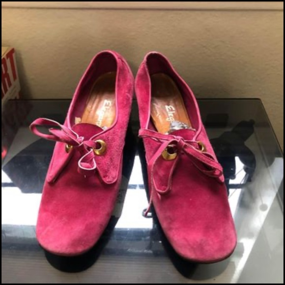 Vintage pink suede gold tie heel - Picture 2 of 2